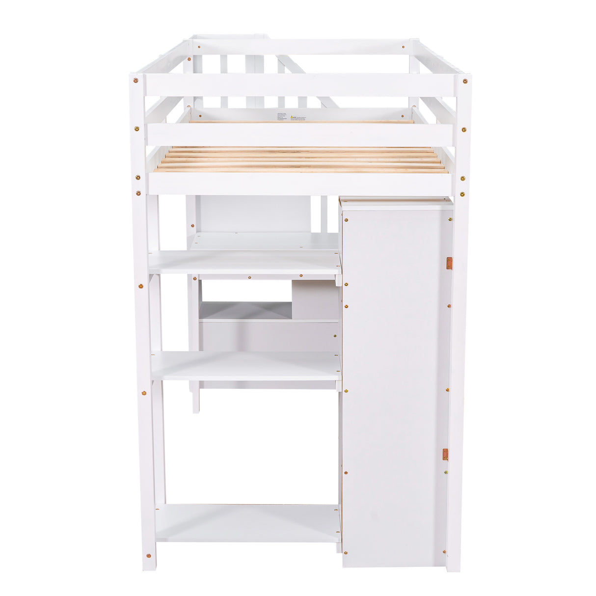 Twin size Loft Bed with Storage Drawers ,Desk and Stairs, Wooden Loft Bed with Shelves - White - Home Elegance USA