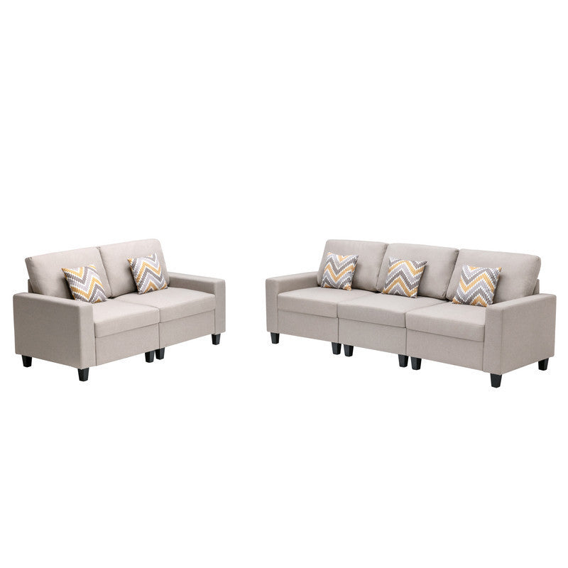 Nolan Beige Linen Fabric Sofa and Loveseat Living Room Set with Pillows and Interchangeable Legs Home Elegance USA