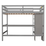 Full Size Loft Bed with Multifunction Shelves and Under-bed Desk, Gray - Home Elegance USA