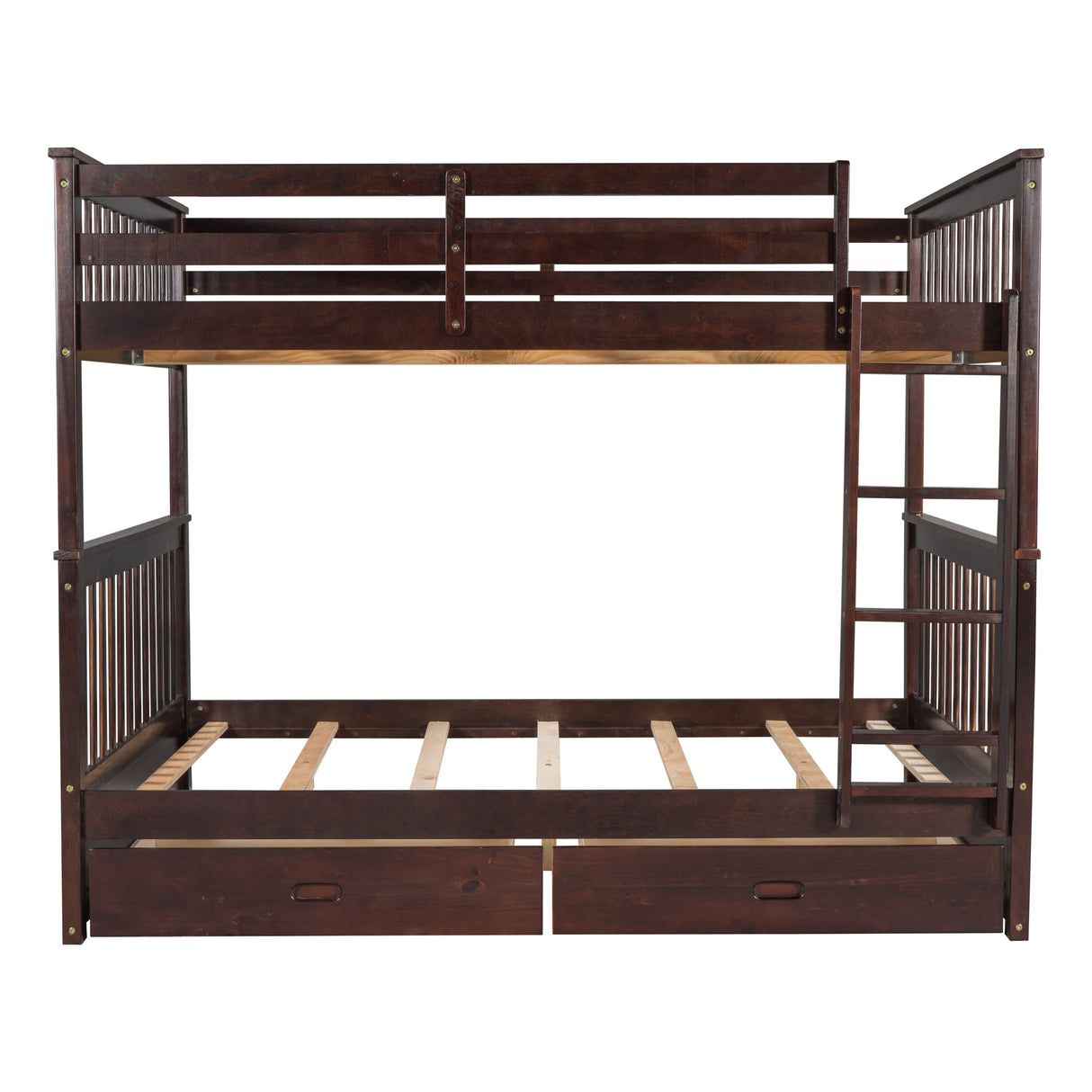 Full-Over-Full Bunk Bed with Ladders and Two Storage Drawers (Espresso) - Home Elegance USA