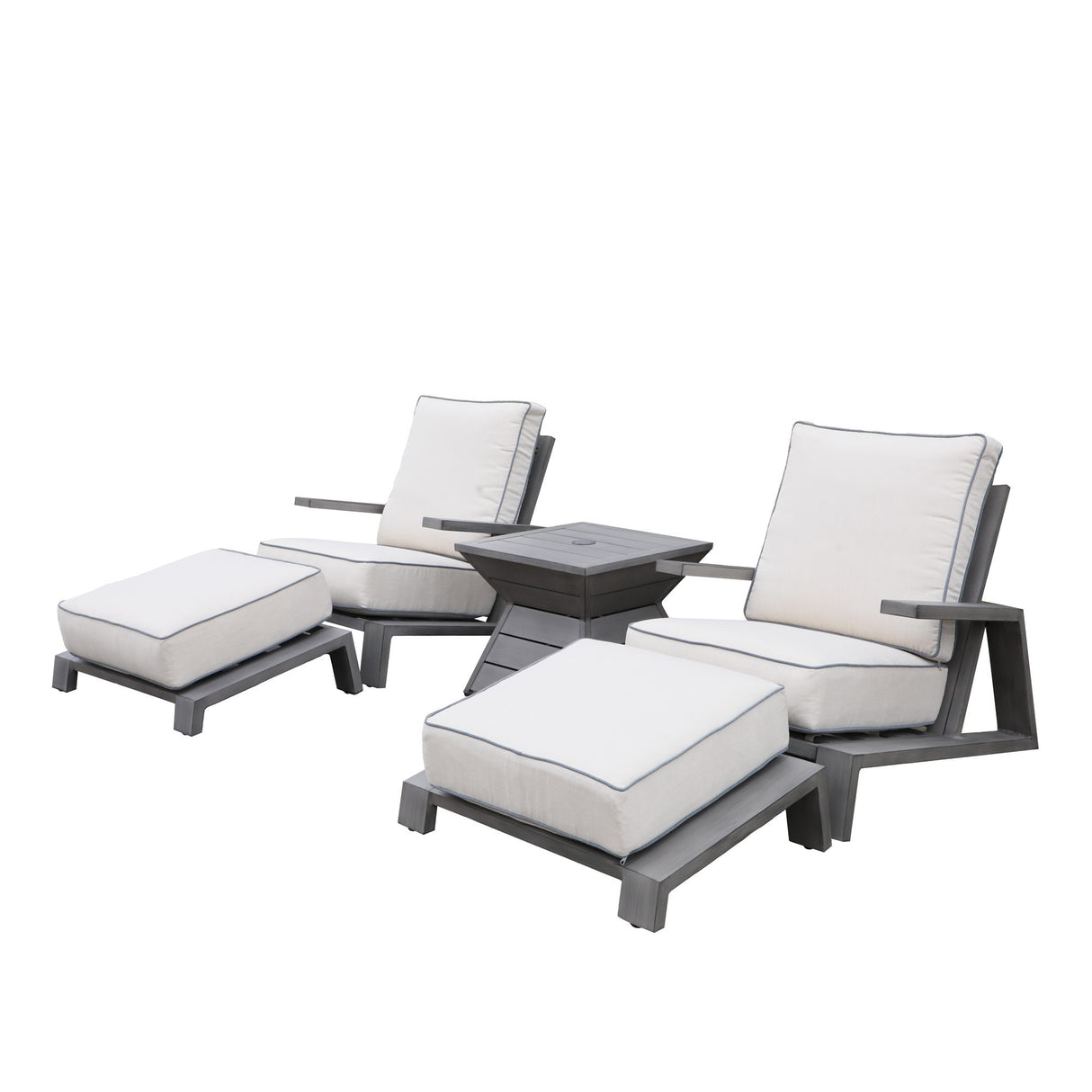 Octavia All-Weather Outdoor, Patio 5-Piece Aluminum Bistro Set with Water-Repellent Cushions for Deck, Backyards, Garden, Lawns, Poolside, and Beach.