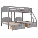 Full Over Twin & Twin Bunk Bed, Velvet Triple Bunk Bed with Drawers and Guardrails, Gray - Home Elegance USA