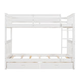 Twin-Over-Twin Bunk Bed with Ladders and Two Storage Drawers (White) - Home Elegance USA