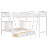 L-Shaped Twin over Full Bunk Bed and Twin Size Loft Bed with Two Storage Drawers,White - Home Elegance USA