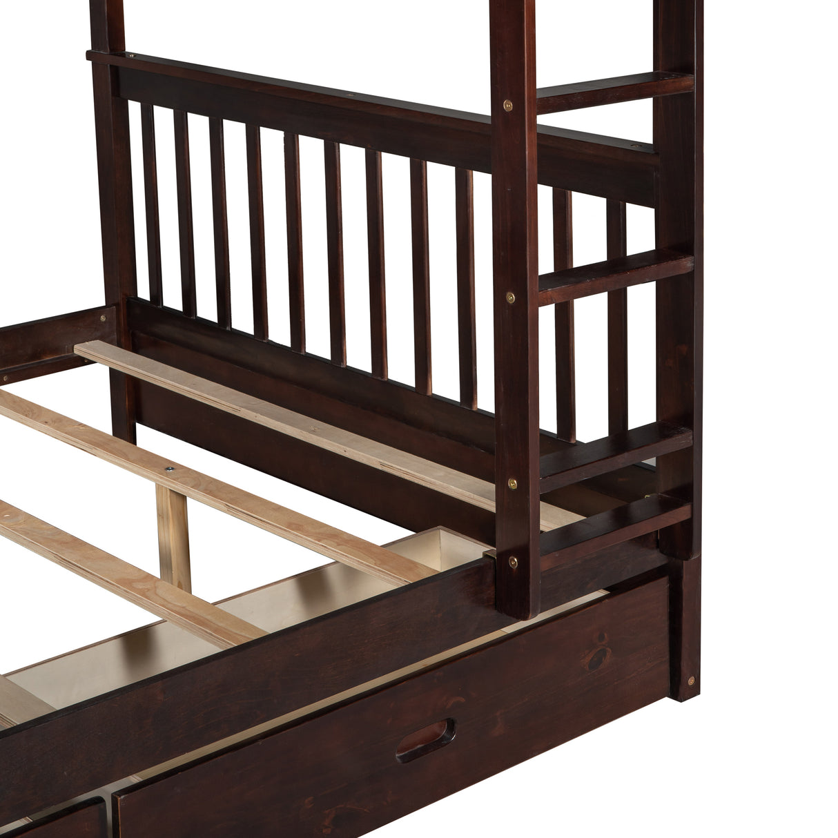 Full-Over-Full Bunk Bed with Ladders and Two Storage Drawers (Espresso) - Home Elegance USA