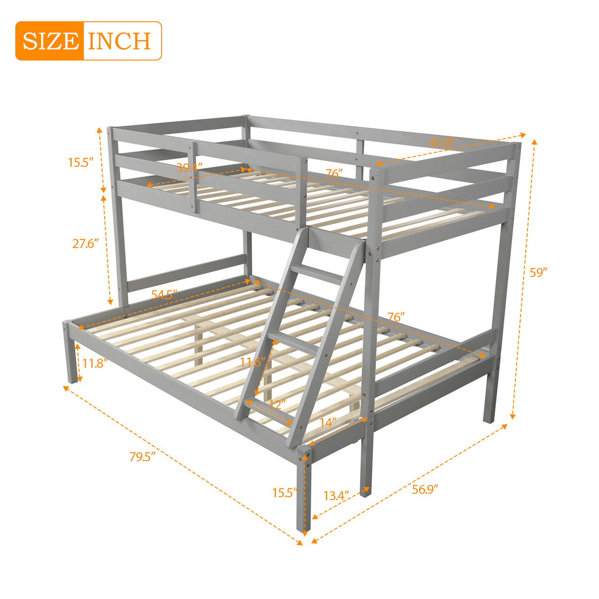 Twin over full bunk bed (Gray) ( old sku: WF193722AAE ) - Home Elegance USA