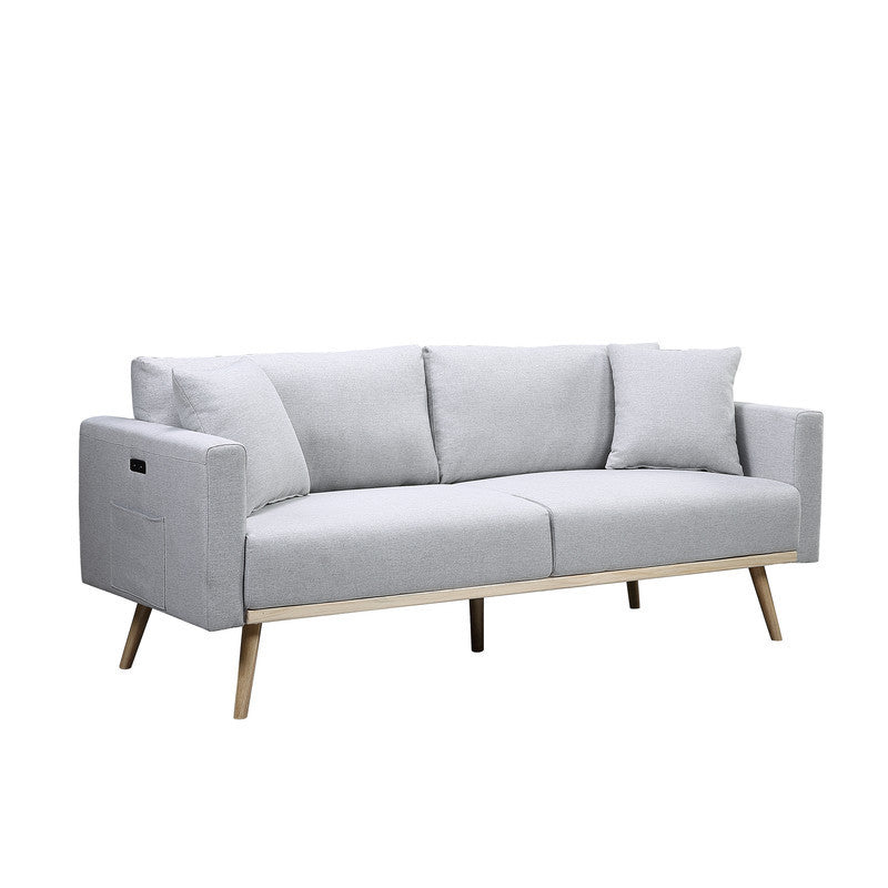 Easton Light Gray Linen Fabric Sofa Loveseat Living Room Set with USB Charging Ports Pockets & Pillows Home Elegance USA