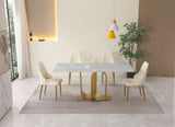 71" Contemporary Dining Table  Sintered Stone  U shape Pedestal Base in Gold finish with 6 pcs Chairs . - Home Elegance USA
