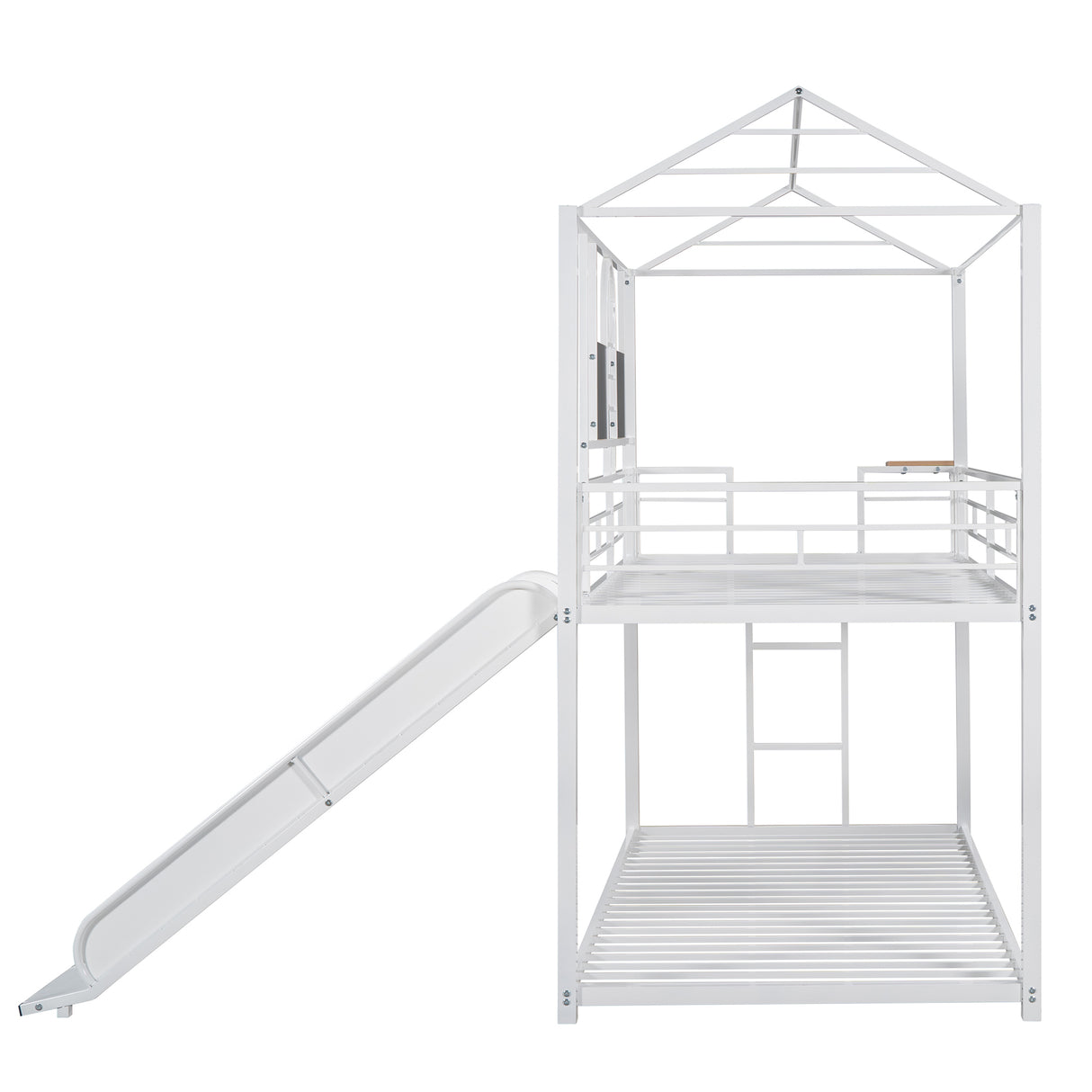 Twin Over Twin Metal Bunk Bed ,Metal Housebed With Slide,Three Colors Available.(White with White  Slide)(OLD SKU :LP000095AAK) - Home Elegance USA