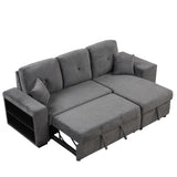 Reversible Sleeper Sectional Sofa Bed with Side Shelf and 2 Stools,Pull-Out L-Shaped Sofa Bed,Corner Sofa-Bed with Storage Chaise Left/Right Hande for Living Room,Blue Black - Home Elegance USA