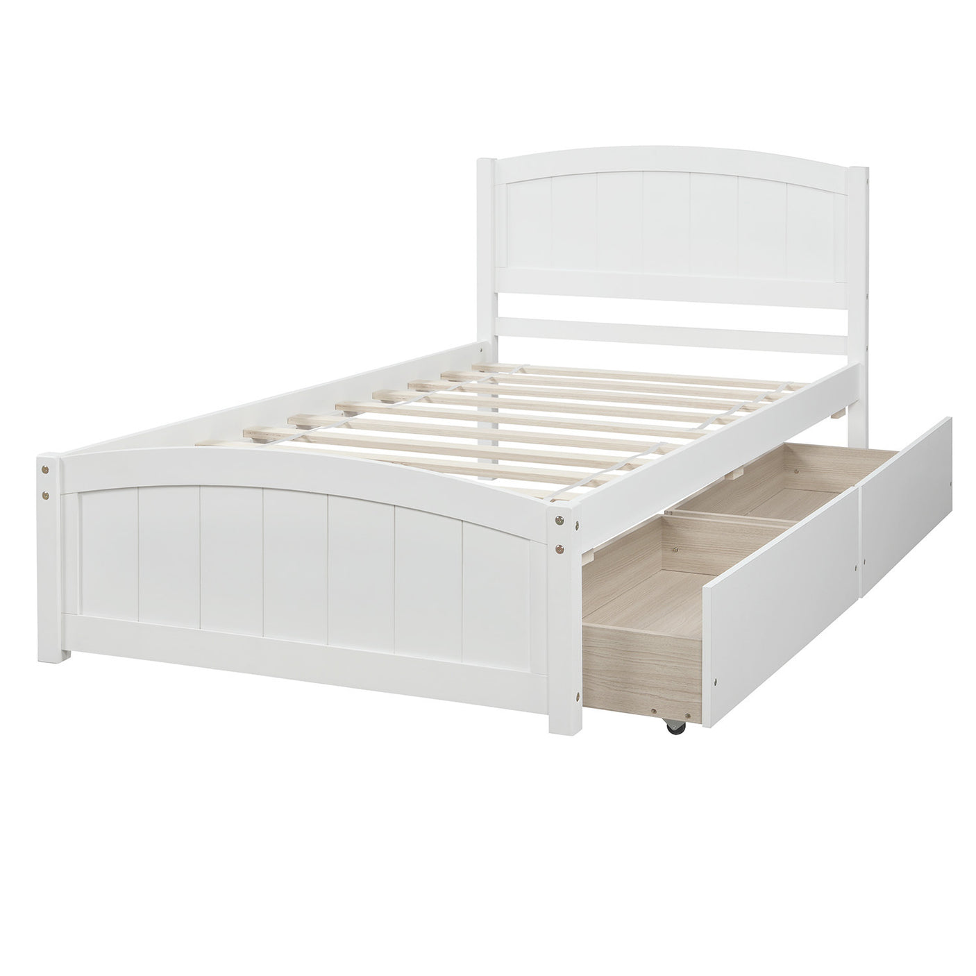 Twin size Platform Bed with Two Drawers, White - Home Elegance USA