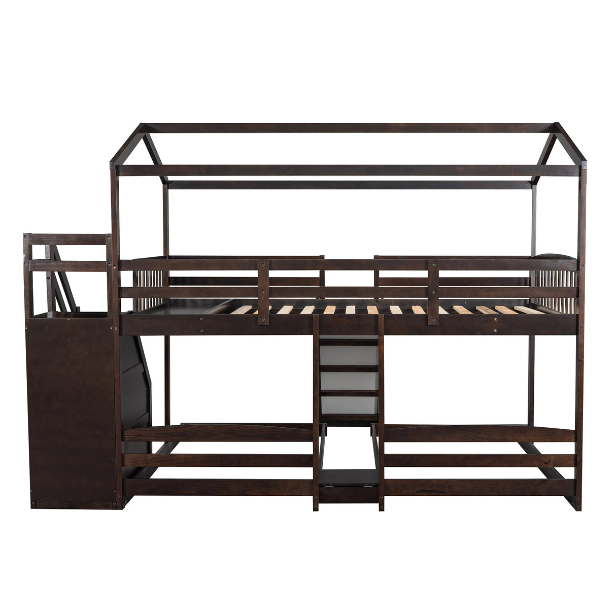 Full over Twin & Twin Bunk Bed,with Slide and Storage Staircase,Built-in Drawer and Shelf,Espresso - Home Elegance USA