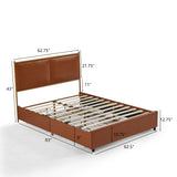 Coffee Queen size bed, Classic steamed bread shaped backrest, metal frame, solid wood ribs, with four storage drawers, sponge soft bag, comfortable and elegant atmosphere. - Home Elegance USA