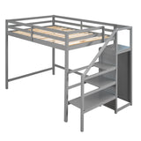 Full Size Loft Bed with Built-in Storage Wardrobe and Staircase,Gray - Home Elegance USA