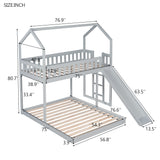 Twin over Full House Bunk Bed with Slide and Built-in Ladder,Full-Length Guardrail,Gray - Home Elegance USA