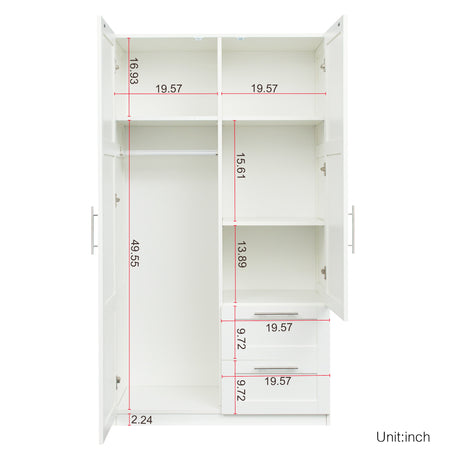 High wardrobe and kitchen cabinet with 2 doors, 2 drawers and 5 storage spaces,white Home Elegance USA