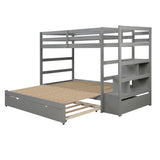 Twin over Twin/King (Irregular King Size) Bunk Bed with Twin Size Trundle, Extendable Bunk Bed   (Gray)(OLD SKU :LP000032AAE) - Home Elegance USA