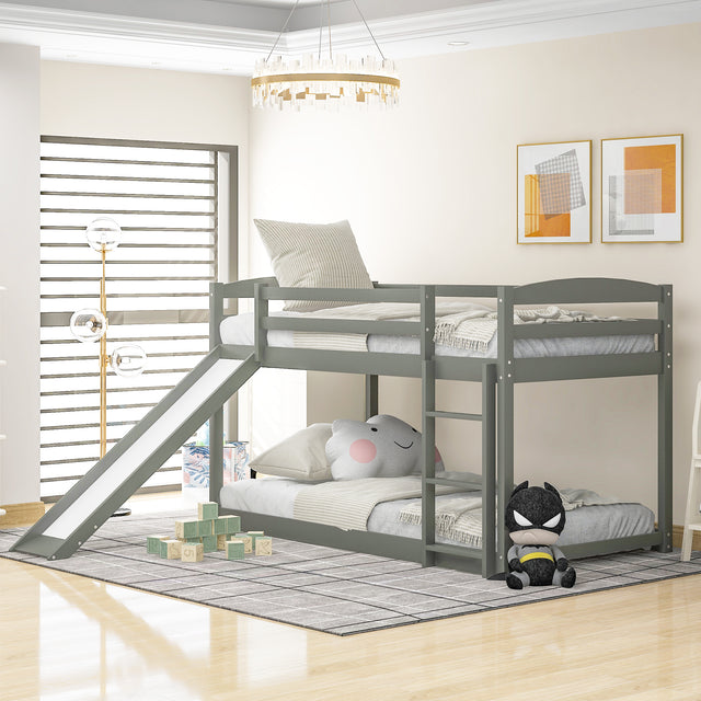 Twin over Twin Bunk Bed with Convertible Slide and Ladder , Gray(Old SKU:WF281725AAE) - Home Elegance USA