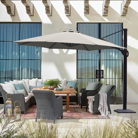 Patio Cantilever Umbrella with Weight Base for Deck, Pool and Backyard in Grey