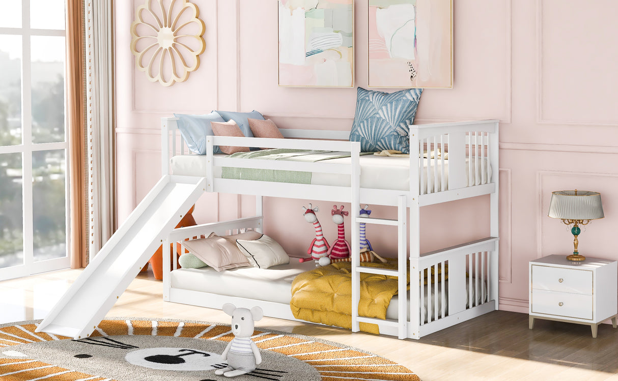 Twin Over Twin Bunk Bed with Slide and Ladder, White (Old SKU：LP000108AAK) - Home Elegance USA