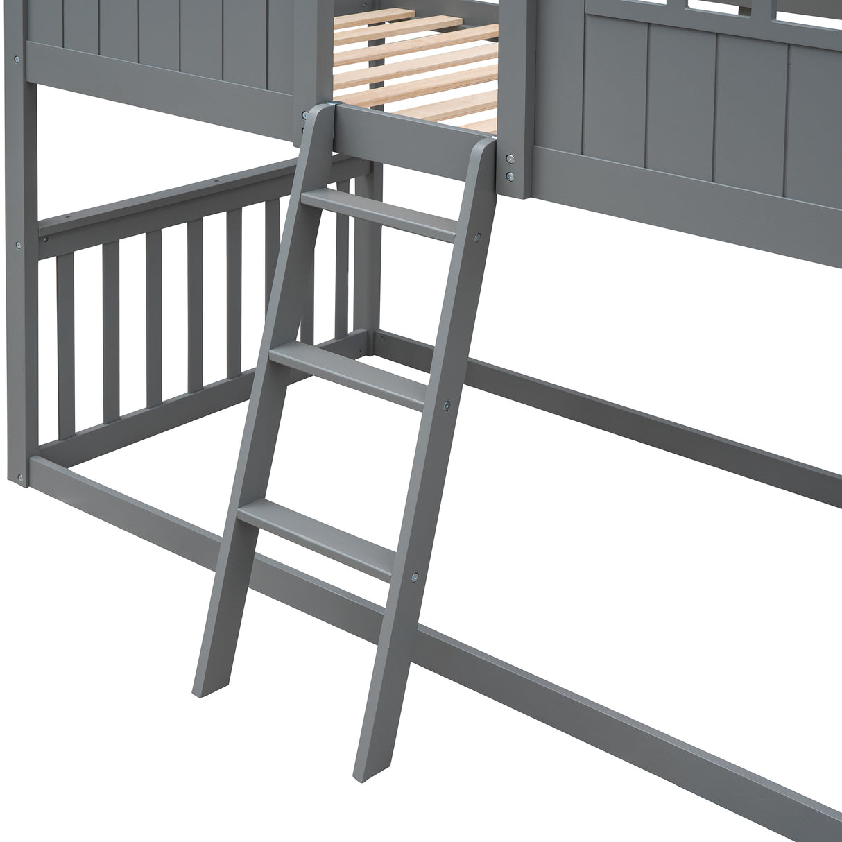 Twin Over Twin House Bunk Bed With Ladder, Wood Bed-Gray - Home Elegance USA