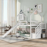 Twin over Twin House Bunk Bed with Convertible Slide,Storage Staircase,White - Home Elegance USA