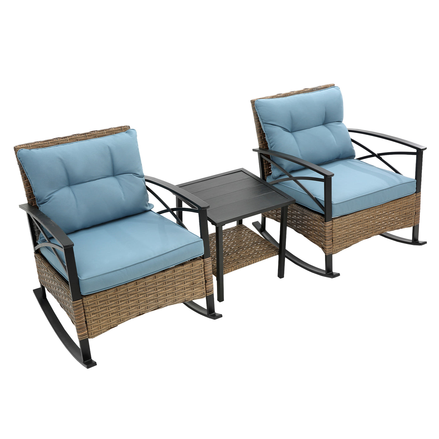 3pcs rocking rattan set wholesale leisure chair outdoor rattan rocking chair set