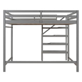 Full Size Loft Bed with Built-in Storage Staircase and Hanger for Clothes,Gray - Home Elegance USA