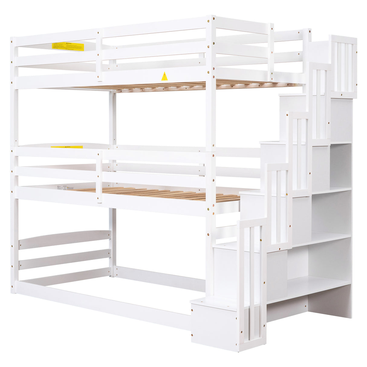 Twin Size Triple Bunk Bed with Storage Staircase,Separate Design,White - Home Elegance USA