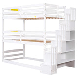 Twin Size Triple Bunk Bed with Storage Staircase,Separate Design,White - Home Elegance USA