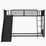 Metal Bunk Bed with Slide, Twin over Twin, Black - Home Elegance USA