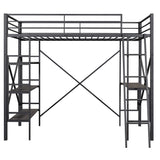 Twin Size Metal Loft Bed with Shelves and Desk, Black (Old SKU:SM001102AAB) - Home Elegance USA