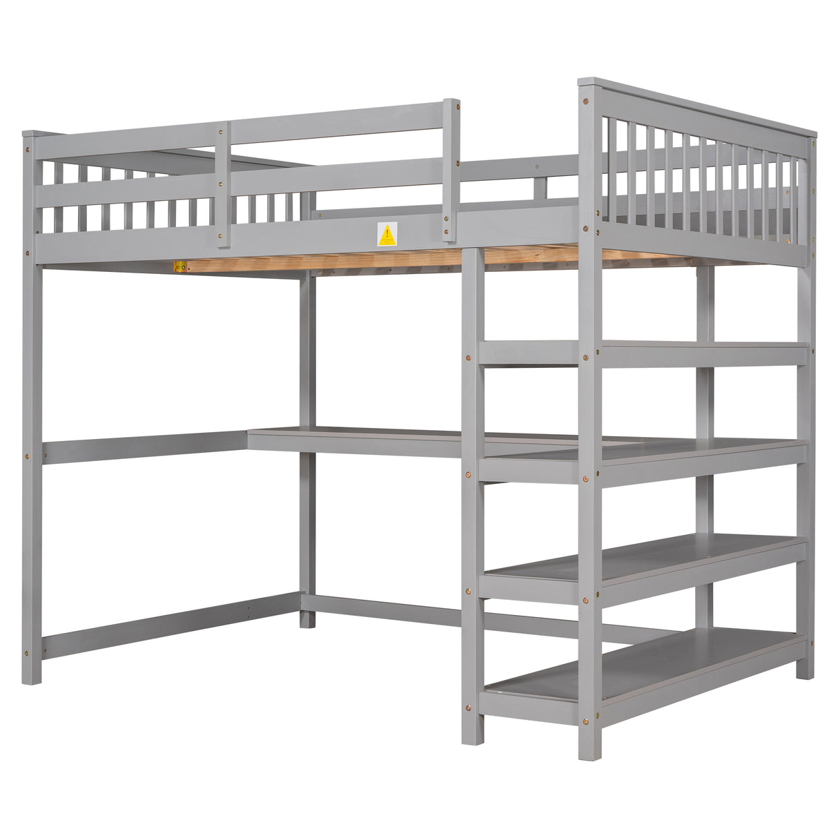 Full Size Loft Bed with Storage Shelves and Under-bed Desk, Gray(OLD SKU:SM000246AAE-1) - Home Elegance USA