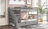 Full Over Full Bunk Bed with Shelves and 6 Storage Drawers, Gray(Old SKU：LP000046AAE) Home Elegance USA