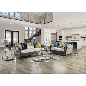 Mariella - Sofa & Loveseat - Gray / Beige / Teal / Olive