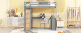 Full Size Loft Bed with Ladder, Shelves, and Desk, Gray - Home Elegance USA