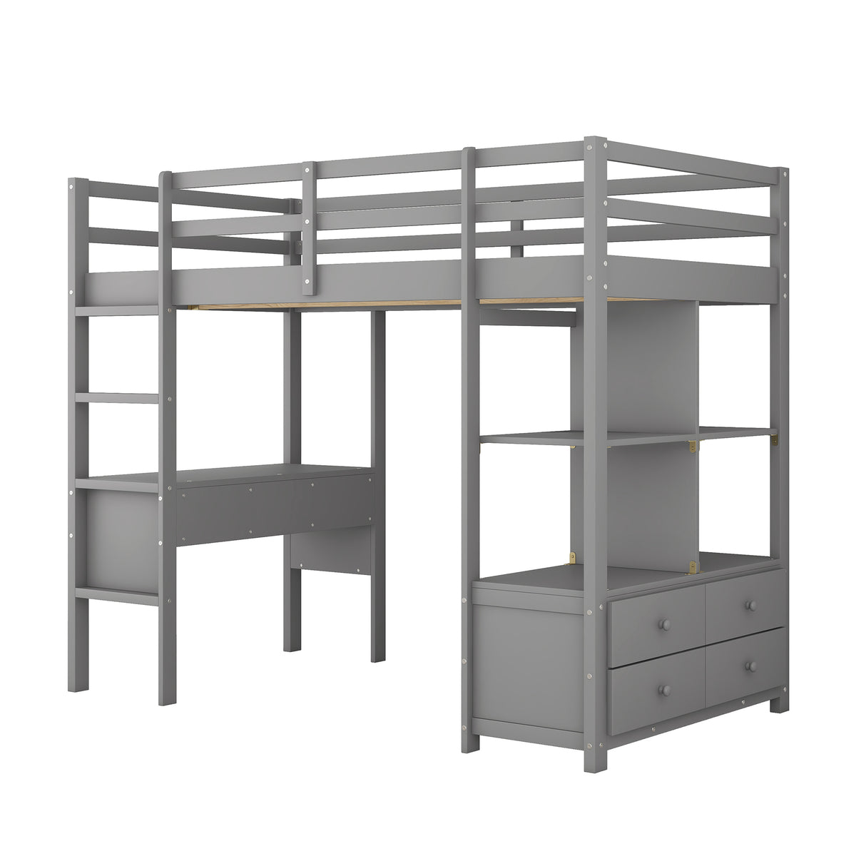 Twin  Size Loft Bed with Built-in Desk with Two Drawers, and Storage Shelves and Drawers,Gray - Home Elegance USA