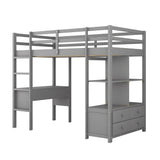 Twin  Size Loft Bed with Built-in Desk with Two Drawers, and Storage Shelves and Drawers,Gray - Home Elegance USA