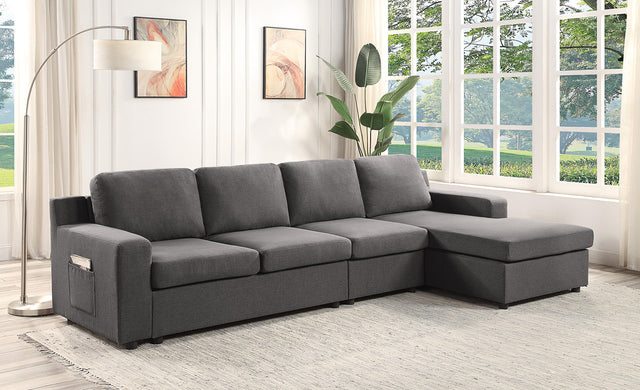 Waylon Gray Linen 4-Seater Sectional Sofa Chaise with Pocket - Home Elegance USA