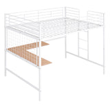 Full Metal Loft Bed with Desk and Metal Grid, White - Home Elegance USA