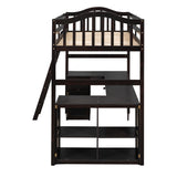 Twin size Loft Bed with Drawers, Cabinet, Shelves and Desk, Wooden Loft Bed with Desk - Espresso(OLD SKU :LT000505AAP) - Home Elegance USA