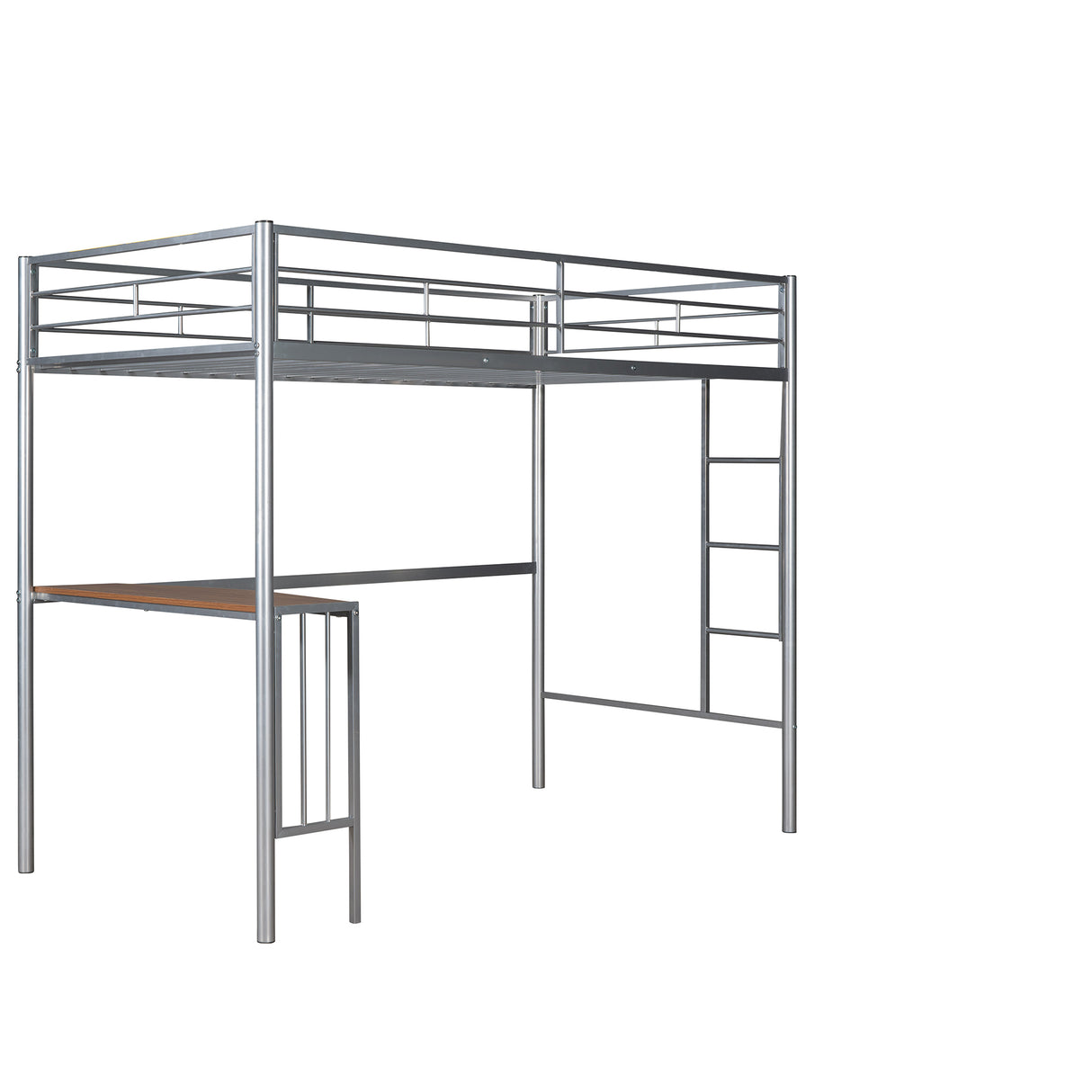 Twin Over Full Metal Bunk Bed with Desk, Ladder and Quality Slats for Bedroom, Metallic Silver（OLD SKU :LP000092AAN） - Home Elegance USA