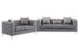 Lorreto Gray Velvet Fabric Sofa Loveseat Living Room Set Home Elegance USA