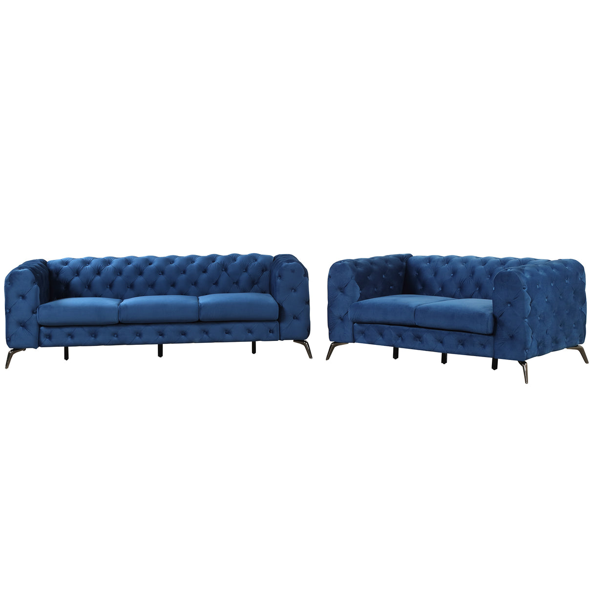 Modern 3-Piece Sofa Sets with Sturdy Metal Legs,Velvet Upholstered Couches Sets Including Three Seat Sofa, Loveseat and Single Chair for Living Room Furniture Set,Blue Home Elegance USA