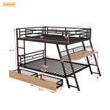 Full Size Metal Bunk Bed with Built-in Desk, Light and 2 Drawers, Black(Expected Arrival Time: 9.18)