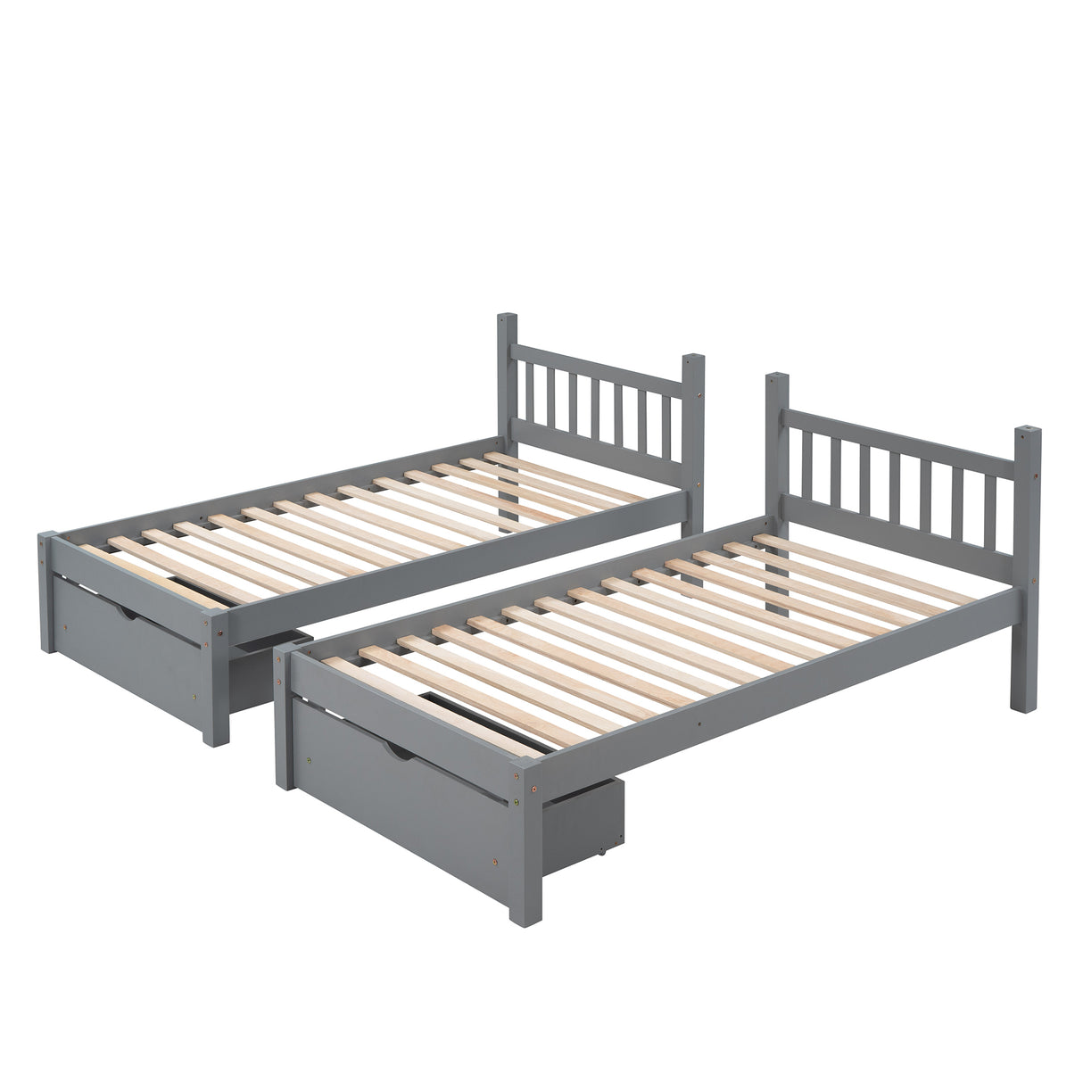 Full Over Twin & Twin Bunk Bed, Wood Triple Bunk Bed with Drawers and Guardrails, Gray (OLD SKU: LP000143AAE) - Home Elegance USA