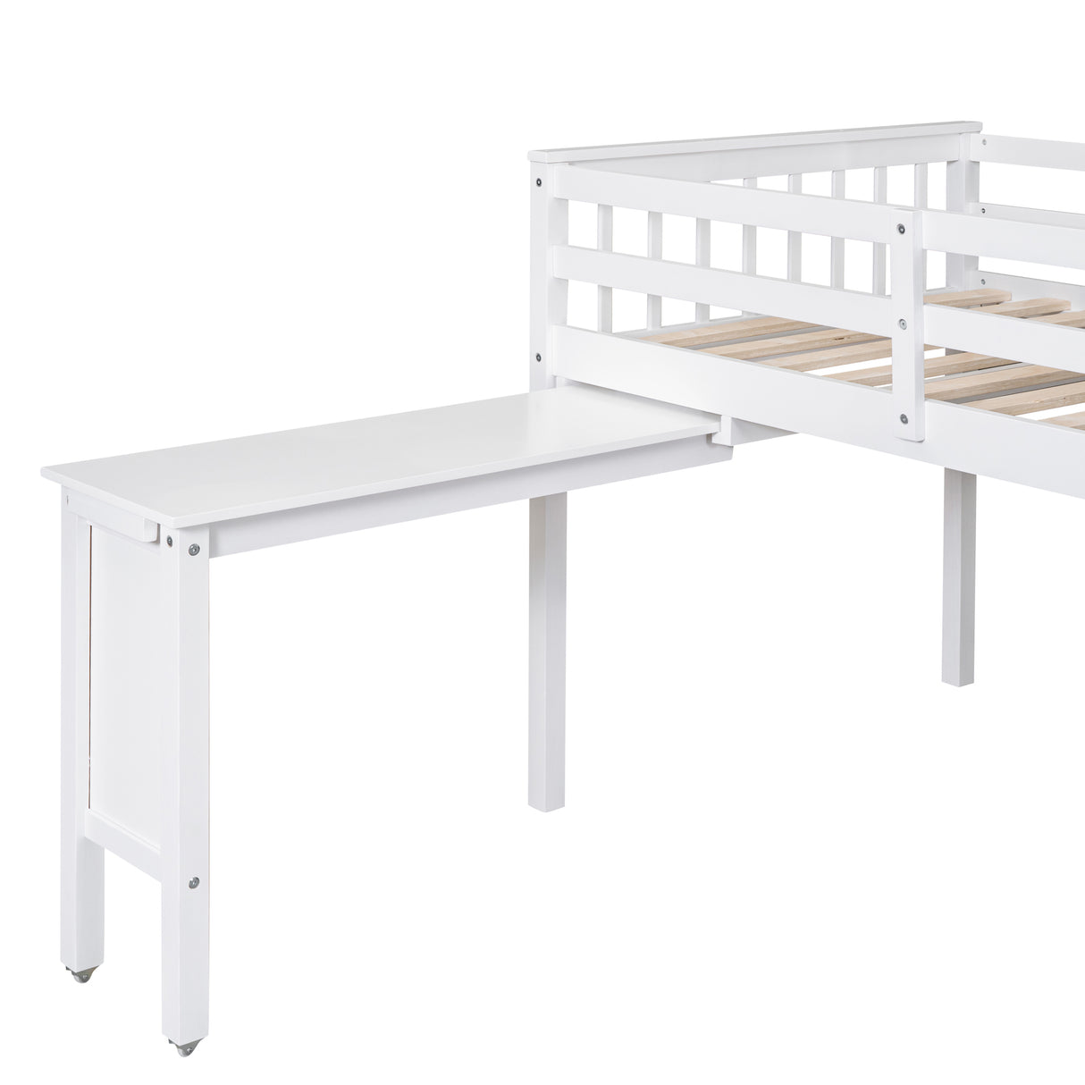 Twin Size Loft Bed With Removable Desk and Cabinet, White - Home Elegance USA