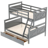 Twin over Full Bunk Bed with Ladder, Two Storage Drawers, Safety Guardrail, Gray - Home Elegance USA