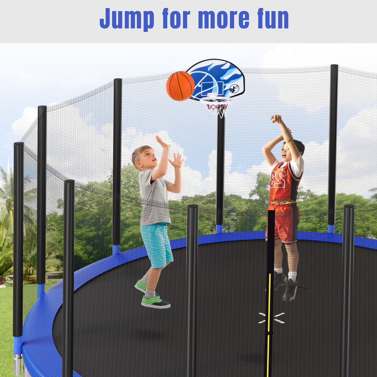 16FT Trampoline for Kids with Safety Enclosure Net, Basketball Hoop and Ladder, Easy Assembly Round Outdoor Recreational Trampoline - SC000005AAC - image - 6