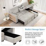 Stylish and Functional Light Chaise Lounge Sectional with Storage Rack Pull-out Bed Drop Down Table  and USB Charger Light Gray - Home Elegance USA